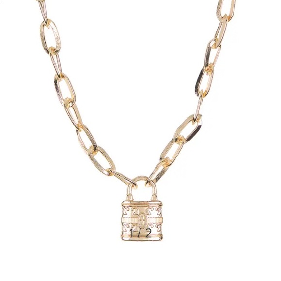 Area Stars Gold Tone Cross Padlock Pendant Necklace - Picture 2 of 8